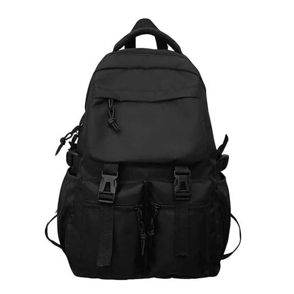 Glowic Black Backpacks for Men & Women | Stylish, Durable, Multi-Pocket Travel & Laptop Bags with Buckle Straps